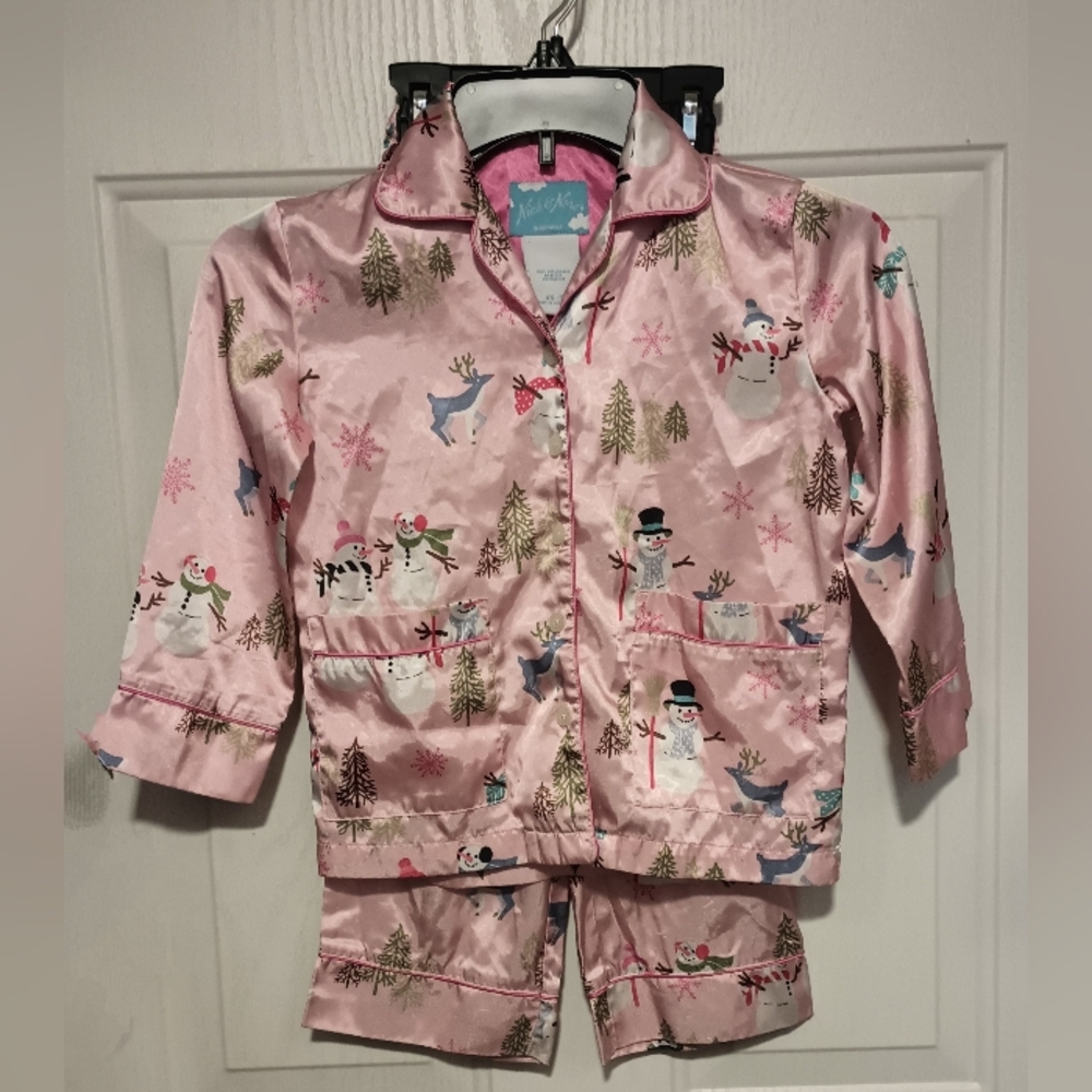 Nick & Nora Pink Snowman Winter Pajamas Sleepwear Sleep Set PJs Girls Sz XS 5